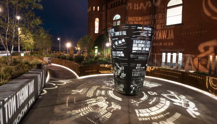 Photo of the Lantern in Alumni Park at night. Image by Joeseph Leute.