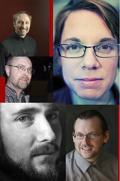 Portraits of the five Alumni Composers