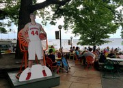 Cut-out of Frank Kaminsky at the Memorial Union Terrace.