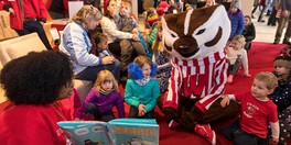 Bucky wit children at a reading event