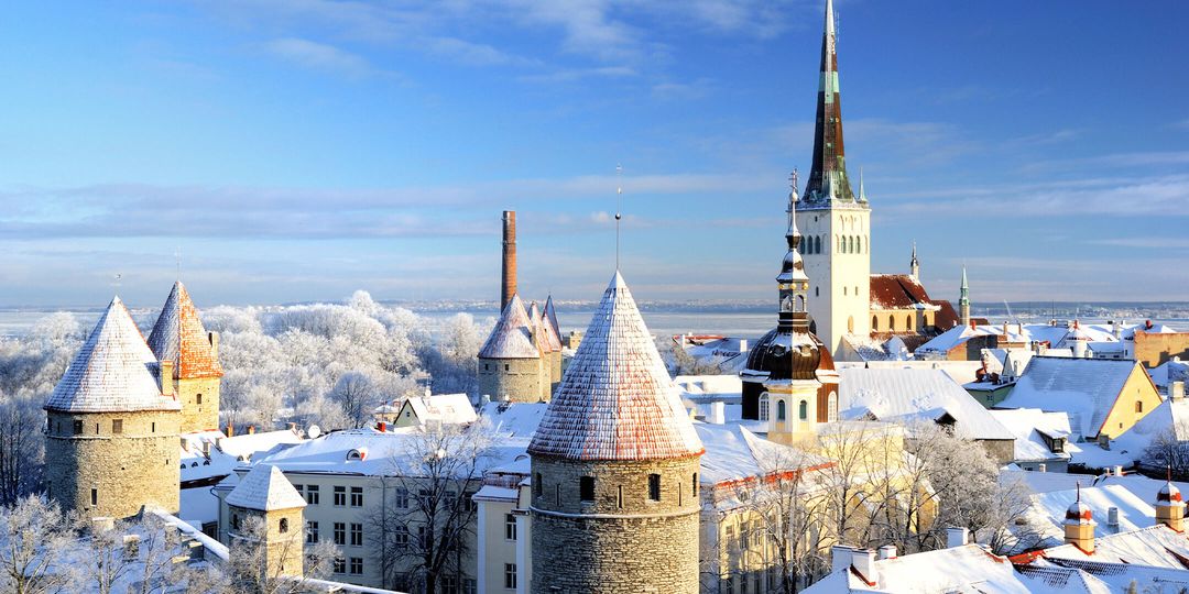 Snowy castle and church in Finland