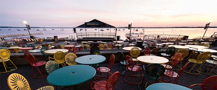 Terrace chairs at sunrise.