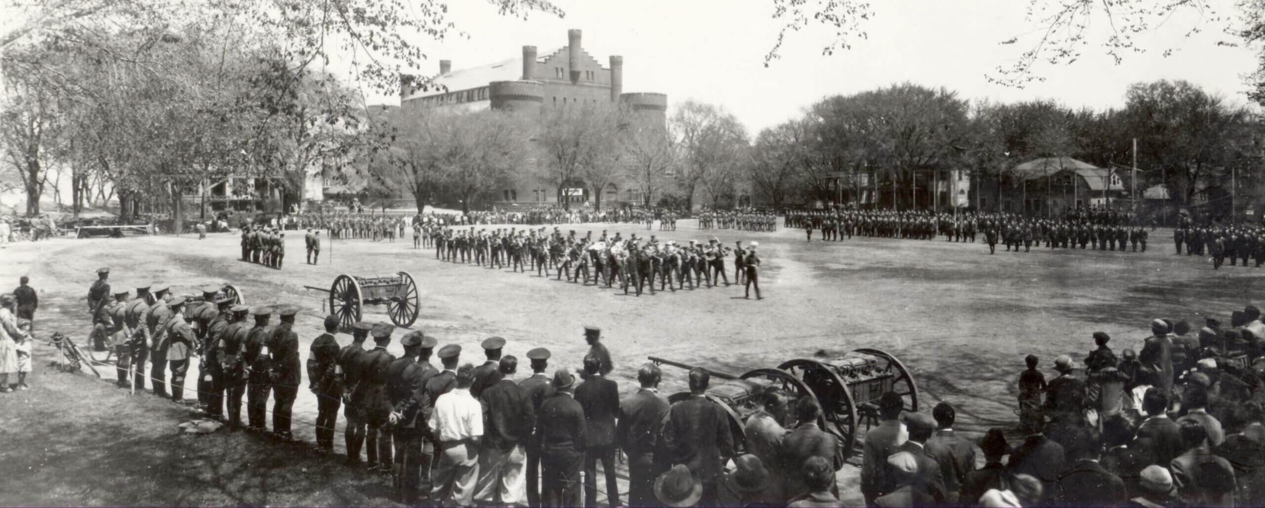 Cadets drill on Library Mall in 1926.