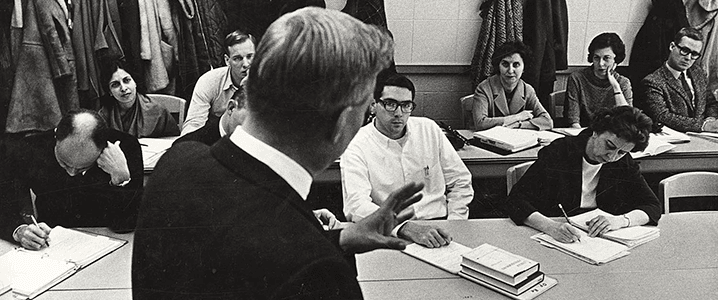 Professor teaching a class in the School of Business.