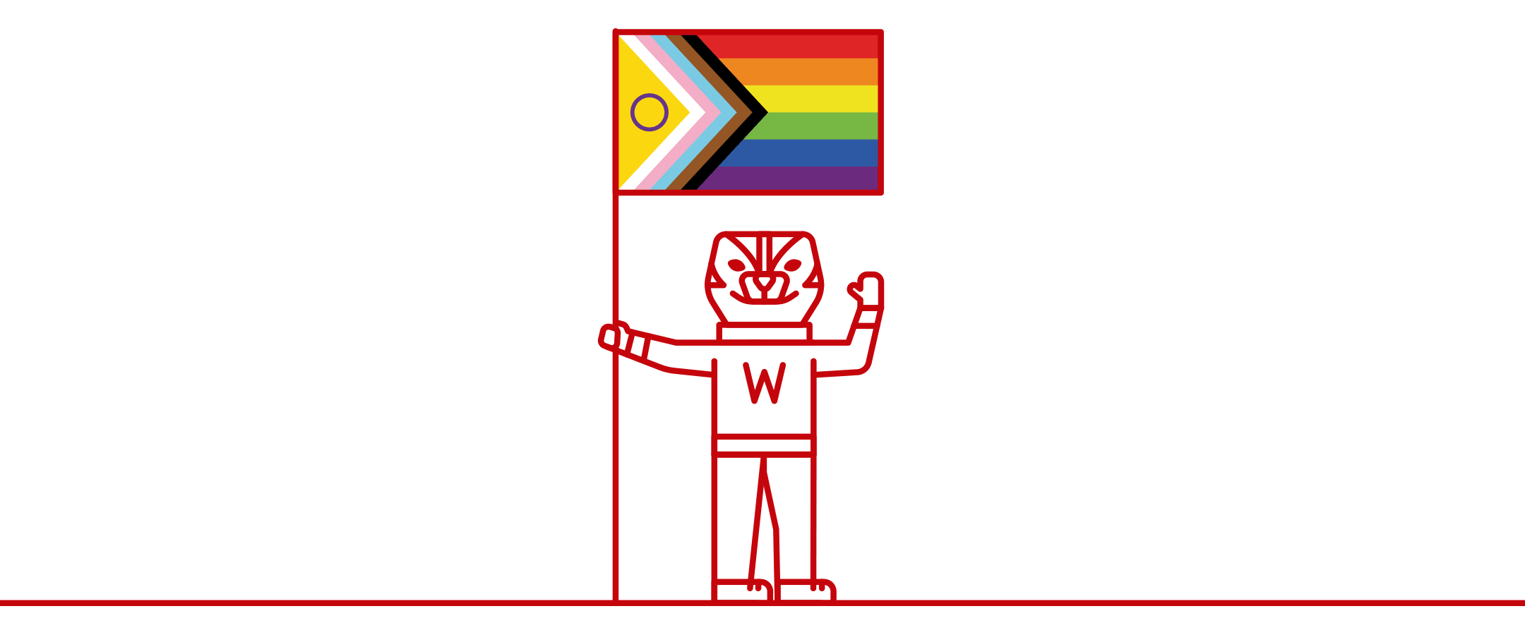 Line art Bucky holding a Pride flag