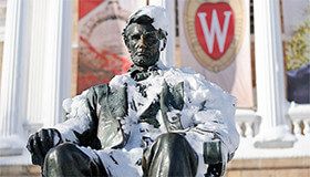 Picture of Old Abe covered in snow