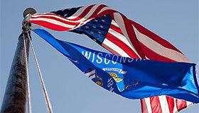 Flags flying on the UW campus.