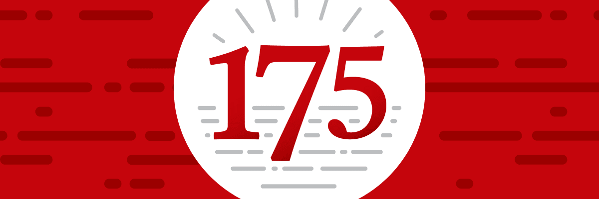 The numbers 175 in red and centered in a white circle set against a red background.
