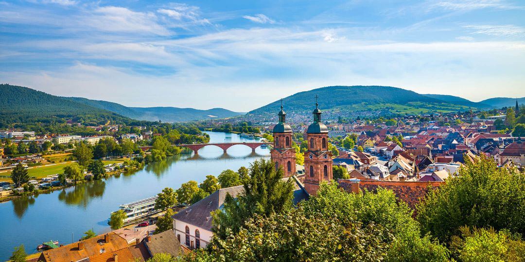 Aerial view of a European river