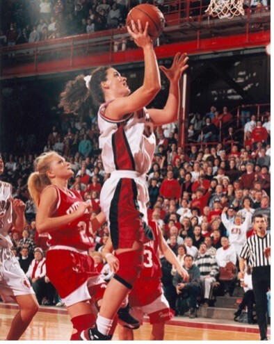 Barb Franke in a basketball game.